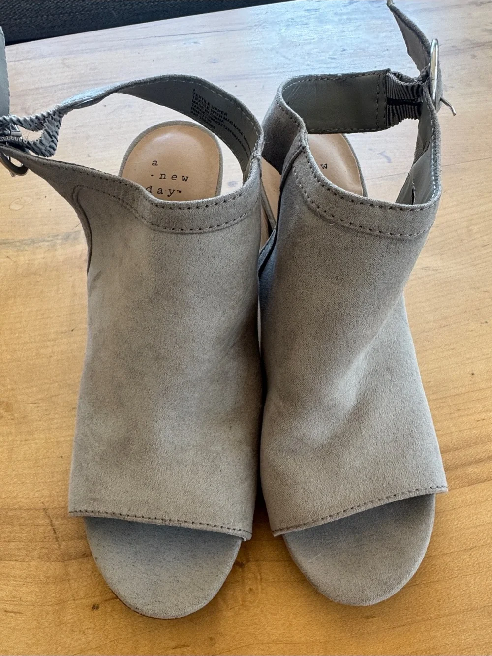 a new day Gray Open-Toe Suede Ankle Strap Sandals with Round Silver Buckle